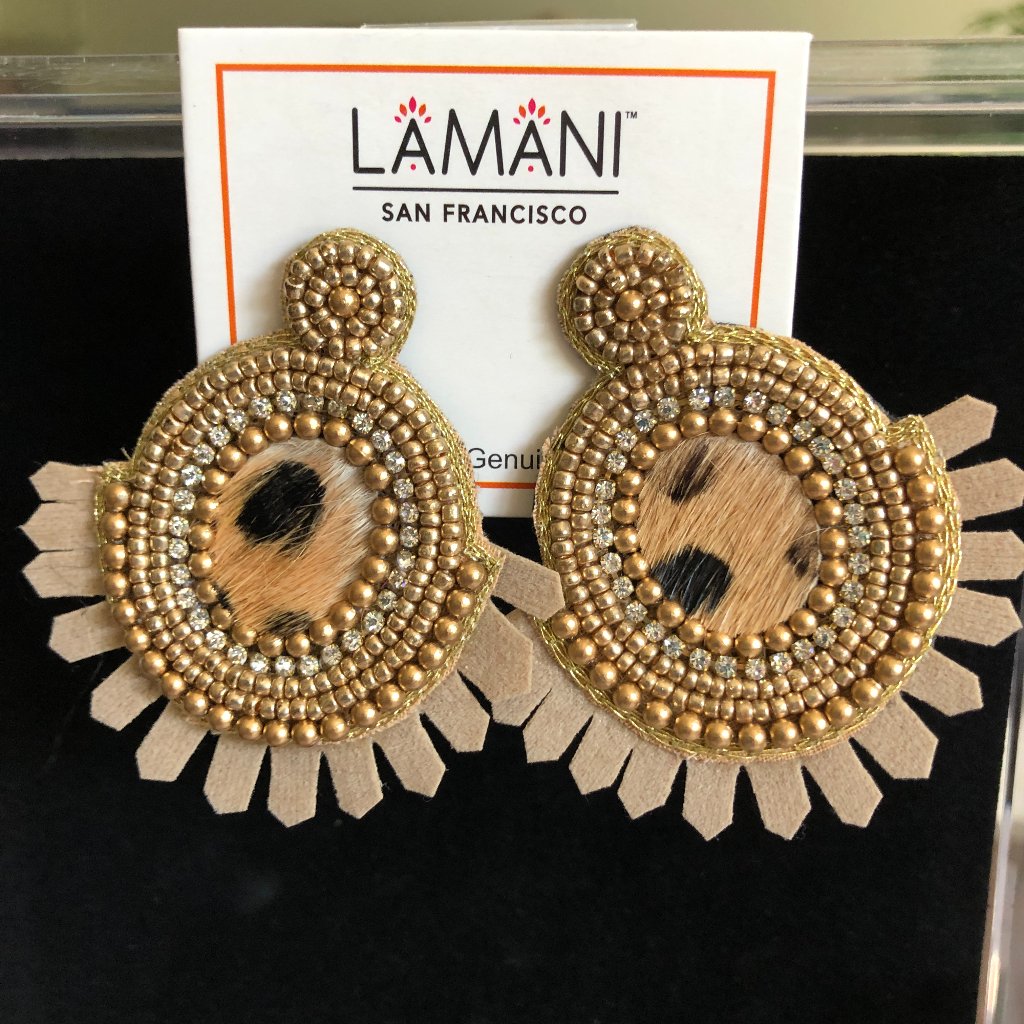 Lamani Sf Handcrafted Embellished Faux Leather Statement Earrings